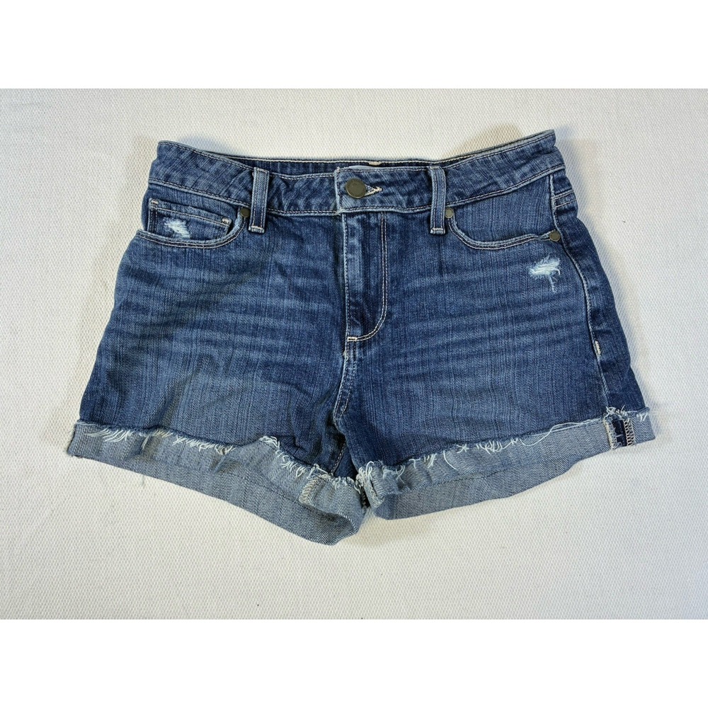 PAIGE Jimmy Jimmy Short Women's 25 Blue Denim Distressed Raw Hem Boyfriend Fit